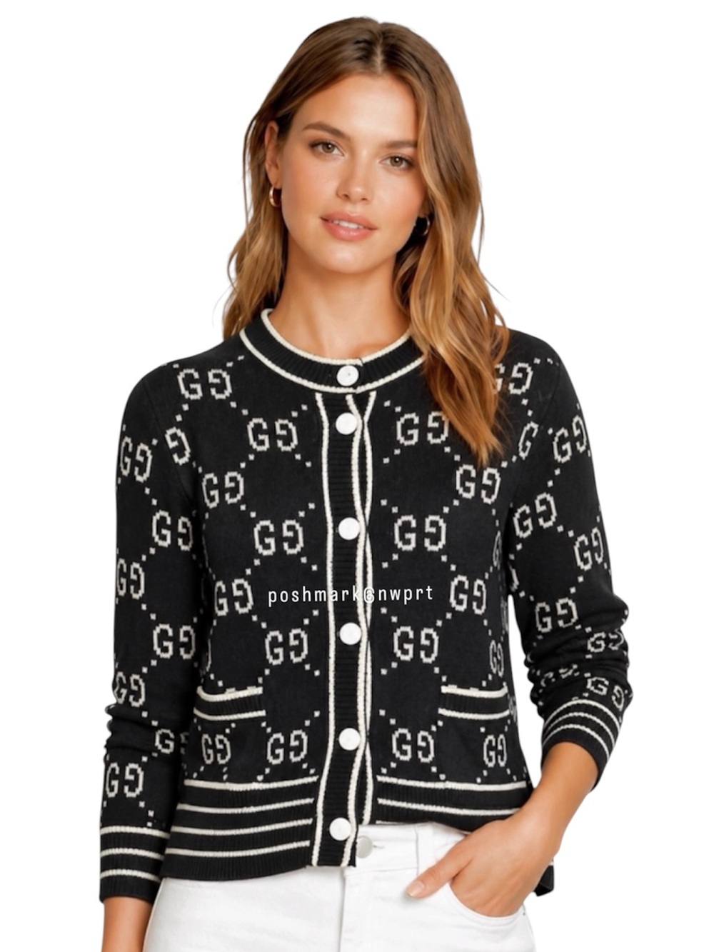 GUCCI 🙌 GG Supreme Logo Cardigan Sweater Black Ivory White Cotton XS